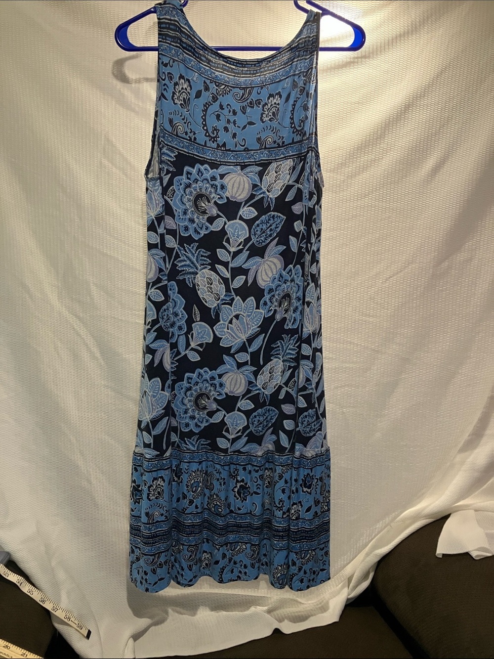 LOFT Navy and Light Blue Floral Midi Dress - Picture 8 of 9